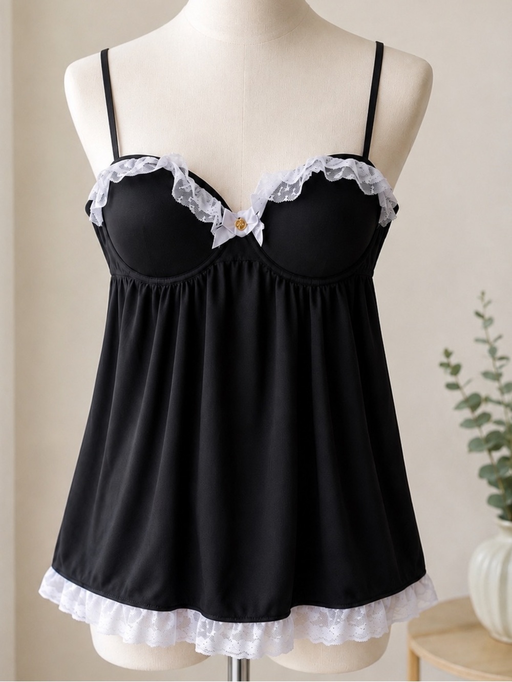 Jessica Simpson Black & White Lace Babydoll Chemise Nightgown Sleepwear Size M
